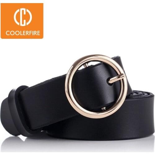 COOLERFIRE Fashion Classic round buckle Ladies wide belt Womens design high quality female casual leather belts for jeans LB007