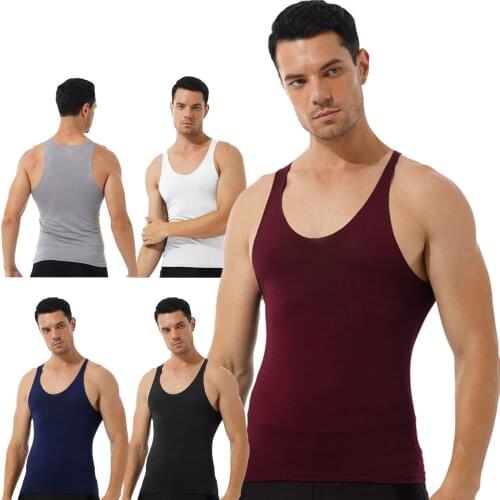 Plus Size Tank Top Men Tops Summer Casual Round Neck Sleeveless Slim Fit T-Shirt Thin Stretchy Undershirt Fitness Sport Vest Hot