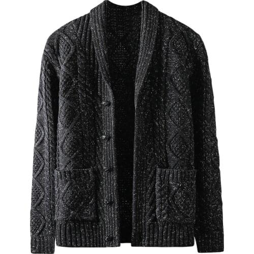 Mens Cotton Mandarin Collar Cardigan Patchwork Pocket Slim Fit Fashion Soft Long Sleeve Clothes Knitted Casual Hombre Sweater