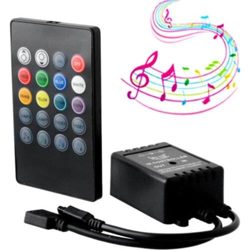 New 20 Key 12-24V 72W 38KHz Music IRController Black Sound Sensor Remote For RGB LED Strip Foot lamp car Ambient lamp