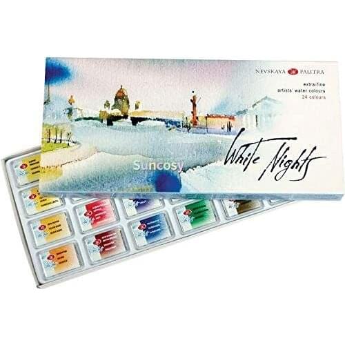 Artists' Watercolours Set"White Nights" 24 Pans, Carboard Box,Perfect Washable and Spreading, High Color Intensity