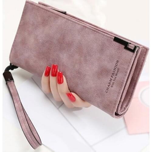 2020 New Women Frosted Wallet Clutch Fashion Lady Wristlet Handbags Long Money Bag Zipper Coin Purse Cards ID Holder Clutch