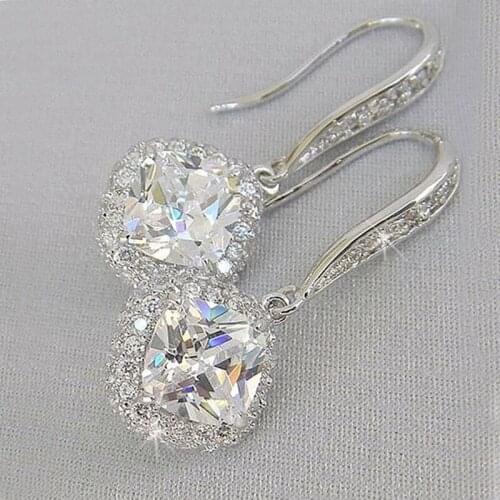 New Style Fashion Luxury Silver Color Square Earring Wedding Bridal Shine AAA Zircon Earring Elegant Women Engagement Jewelry