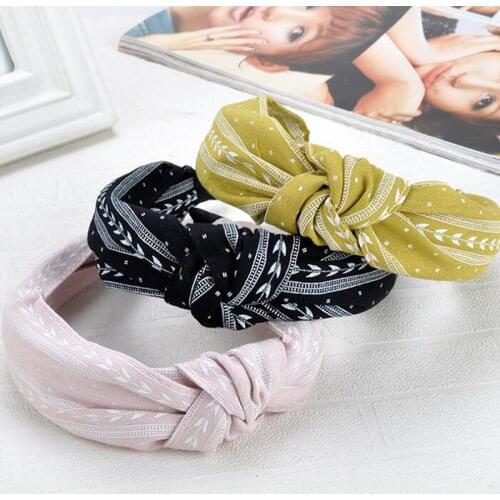 2020 New Women Bowknot Wide Hairband Cross Knotted Head Band Girls Fashion Fabric Headband Solid Head Hoop Lady Hair Accessories