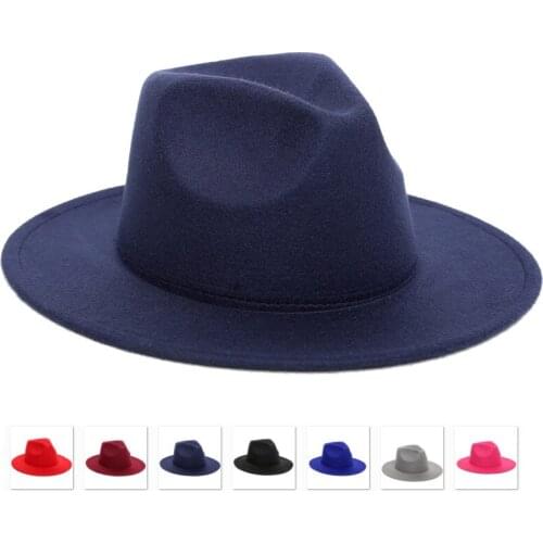 Plain Wool Felt Jazz Fedoras Hats with Solid and Belt Buckle Flat Brim Trilby Formal Dress Top Hat for Men Women Unisex