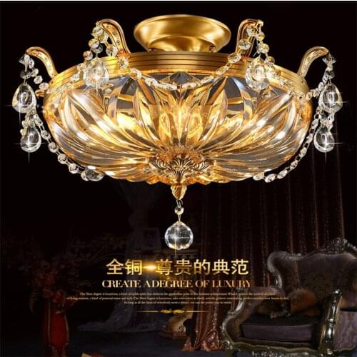Ceiling light copper led 5bulbs K9 crystal lamp glass round Classical royal Gold ceiling lamp 110-230V Including bulbs