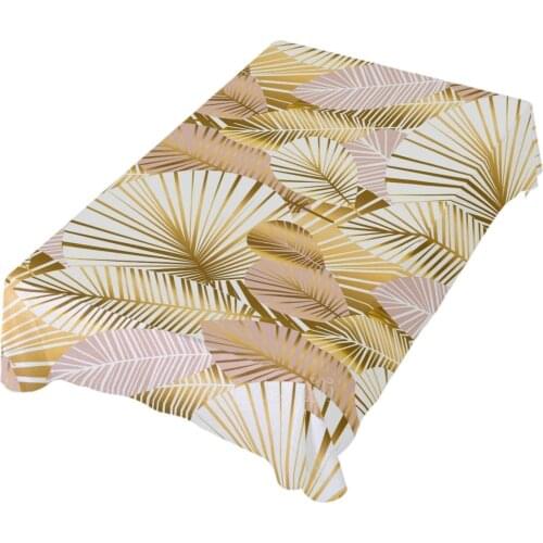 Gold Style Tropical Palm Leaf Bush Leaf Rectangular Tablecloth Polyester