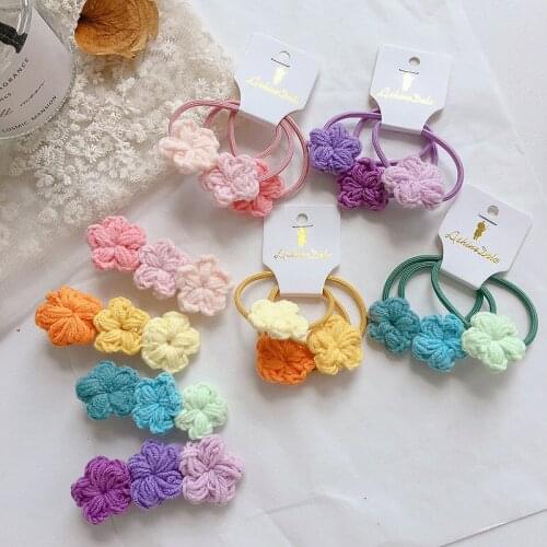 New Girls Knitting Gradient Woolen Flowers Simple Elastic Hair Bands Cute Rubber Band Scrunchie Headband Fashion Hair Accessorie