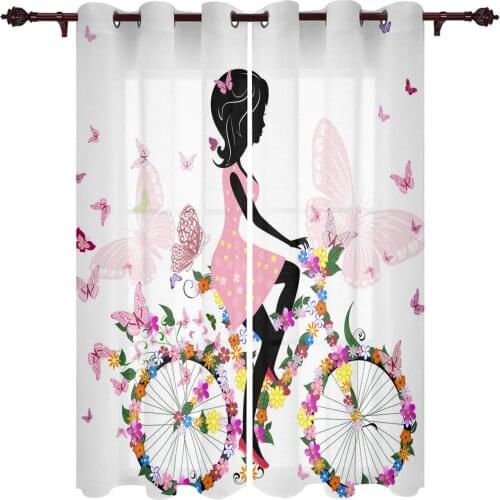 Modern Curtains Woman Butterfly Bike Baby Room Bedroom Creative Window Curtains Kitchen Living Room Terrace Valance Curtains