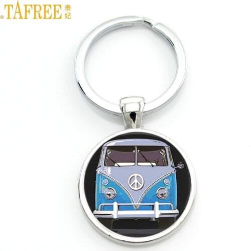 TAFREE new vintage Hippie Peace Sign Van Bus keychain fashion men women purse bag car pendant key chain ring holder jewelry CT91