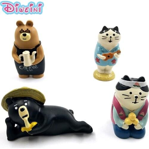 Japan Animation Decole Series White Cat Black Bear Model Miniature Figurine home Garden action Figures Decoration Girl toy gift