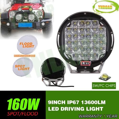YNROAD 2pcs 160w 9inch black led off road light led work light led driving light for SUV,ATV,UTV use 14400LM