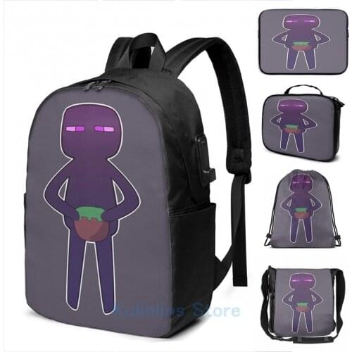 Funny Graphic print Enderman USB Charge Backpack men School bags Women bag Travel laptop bag