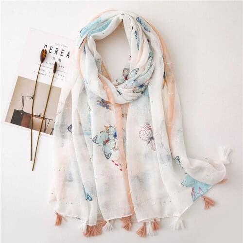 Women Kids Lovely Animal Butterfly Pattern Viscose Shawl Scarf High Quality Hijabs and Wraps Pashmina Stole Muslim Caps 180*90Cm