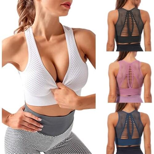 Women Sports Bra Sexy Mesh Breathable Racerback Sports Top Push Up Female Gym Fitness Underwear Female Seamless Running Bra