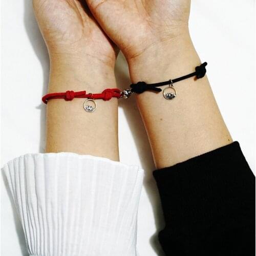 1 Pair Magnet Couple Bracelets Fashion Simple Solid Color Couple Lover Bracelet Pendants Weaving Bracelet Jewelry Lover