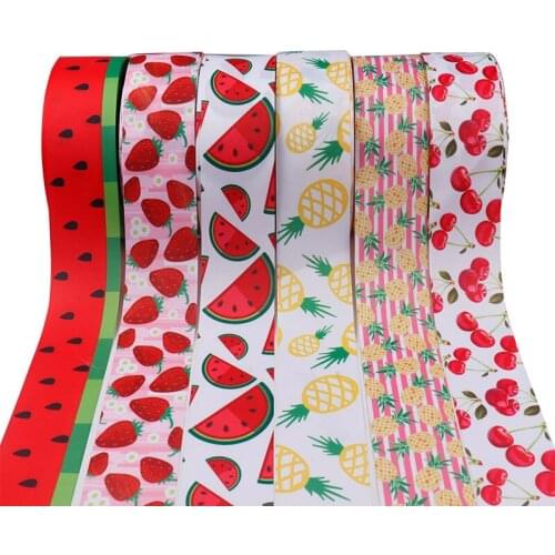 2Yard/roll 3"(75mm) Cute Fruit Printed Ribbons Webbing Cinta Fita DIY Handmade Matirials Christmas Ribbon Home Decoration