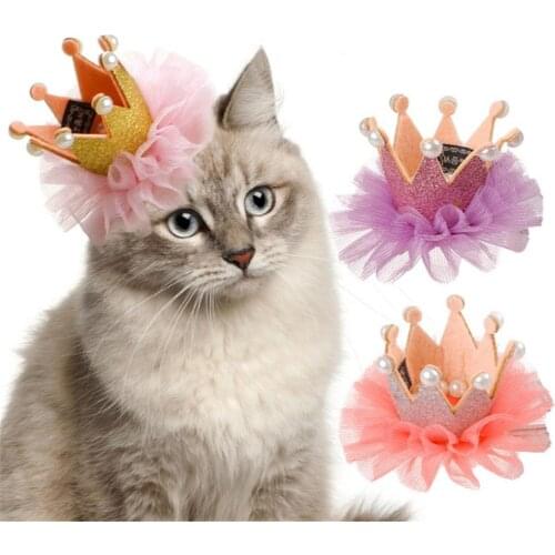 Pet Dog Cat Hair Accessories Sweet Princess Crown Cat Hat Cap Birthday Party Cosplay Pet Cap Headwear Cats Kitten Puppy Headgear