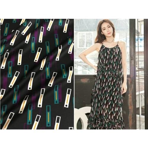 Art geometric digital printing card natural silk dress material 140cm wide heavy silk stretch satin fabric spring and summer