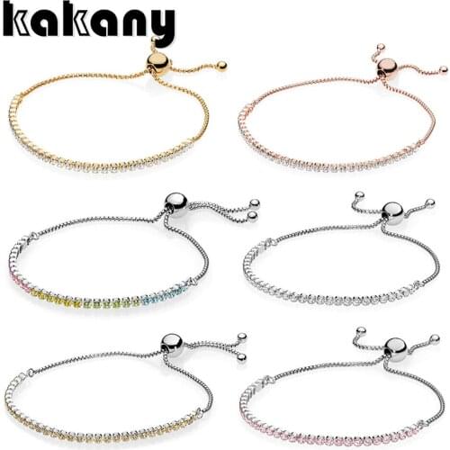 S925 Sterling Silver SHINE ROSE GOLDEN PINK Rainbow Sparkling Strand Bracelet 590524PCZ 590524CZ 590524PCZMX 580524CZ