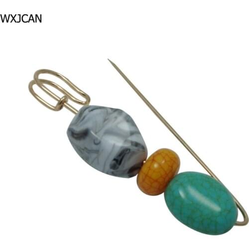 WXJCAN 7 styles resin beads safety pin brooch women headscarf dresses shawl pins