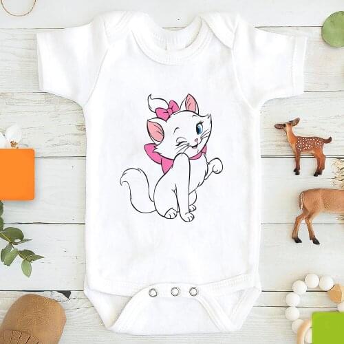 Disney The Aristocats Harajuku Marie Cat Print White Baby Romper Infant Bodysuits Dropship Toddler Jumpsuit Girls Boys Newborn