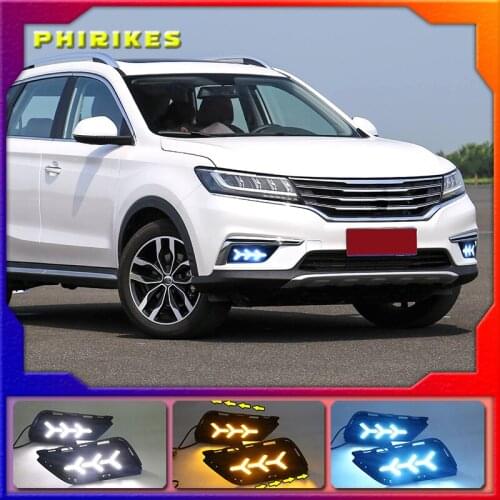 For Roewe RX5 2016 2017 2018 2019 Led Daytime Running Lights DRL Fog Lamp with Yellow Turn Signal Lamp