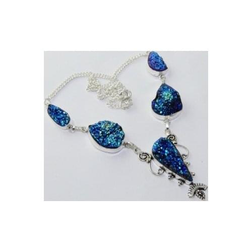 Druzy Necklace Silver Overlay over Copper , 51.5 cm, N1903