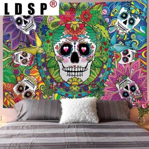LDSP Tapestry Floral Hippie Skull Wall Hanging Fabric Mural Background Cloth Wall Rugs Towel Beach Blanket Dorm Living Home Deco