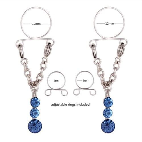 Hot Non pierced Clip Nipple Ring Women Nipple Blue Crystal Fake Nipple Shield With Tassel Dangle Adjustable Sexy Body Jewelry