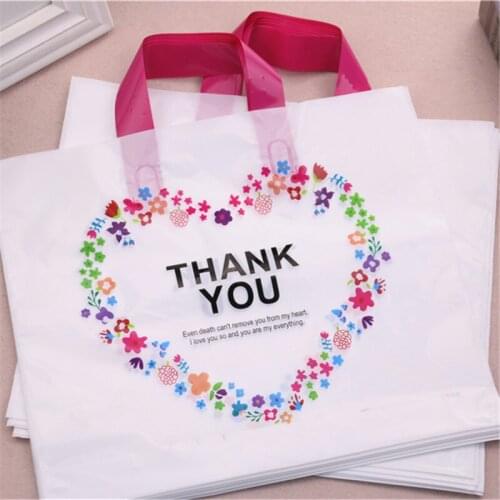 HDPE White Thank you Tshirt Packaging Bags With Handles Favor Shopping Package 10pcs/lot 25*29cm