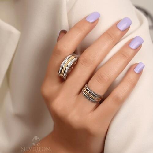 SILVERFONI 925 Sterling Real Silver Wedding Rings Set For Men And Women Jewelry Yellow Silvery Bands Anniversary Gift New Season