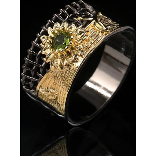 Personality Two Tone Sunflower Ring Gothic Style Black Gold Plated Rings for Women Anniversary Jewelry Birthday Banquet Gifts