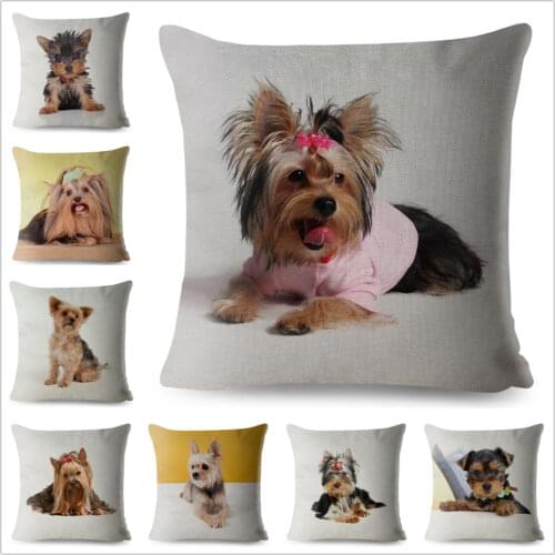 Cute Pet Dog MINI Yorkshire-Terrier Print Pillow Cover 45*45cm Square Cushion Covers Linen Pillow Case Home Decor Pillows Cases