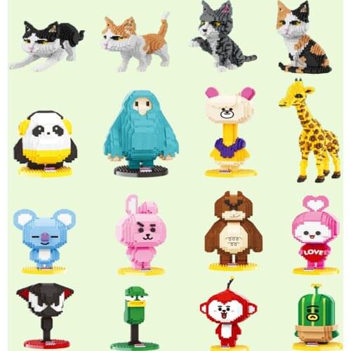 Cartoon Anime Frog Panda Cat Giraffe Bear Rabbit Orangutan Princess Diamond Mini Blocks Building Bricks Game kids Toys Gifts