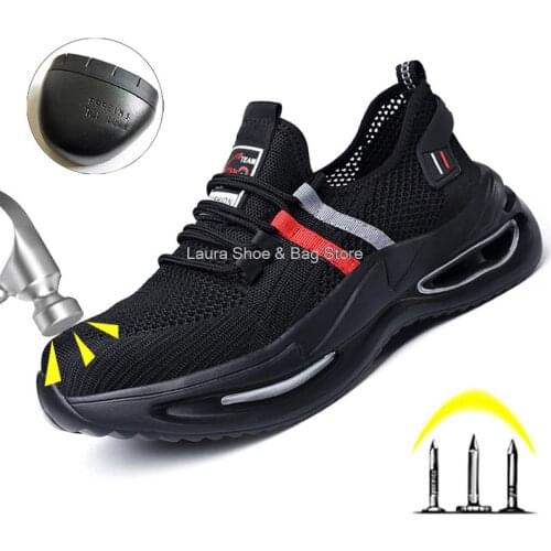 Fashion Men Safety Shoes Mesh Breathable Work Sneakers Steel Toe Anti-smash Light Work Safety Boots Male Security Boots Safeti