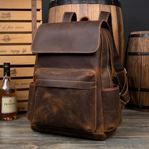 MAHEU Fashion Leather Backpack Men Male Laptop Backpack For 15.6 Inch Computer Travel Backpack Waterproof Men Bag For Outdoor