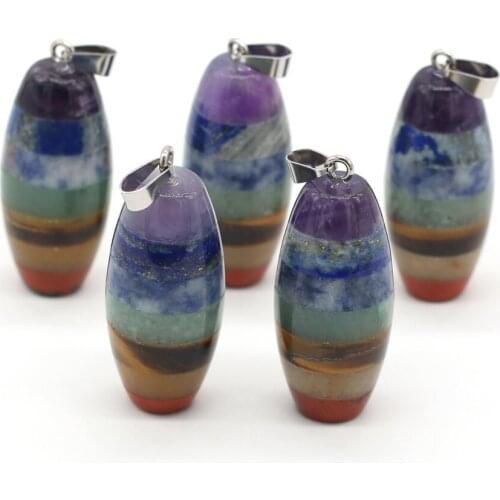 Natural Stone Pendant Pillar 7 Chakra Reiki Healing Crystal Agates Amethysts Stone Charms for Jewelry Making Necklace Meditation