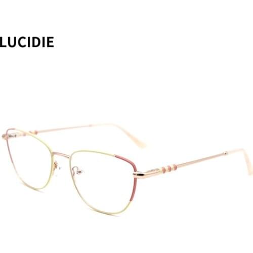 LUCIDIE 2020 Fashion New Design Female Clear Lens Glasses Frame Women Metal Cat Eye Eyeglasses Oversized Frame Myopia Eyeglasses