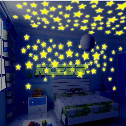 New Hot 100pcs 3D Stars Glow In The Dark Luminous Fluorescent Plastic Wall Stickers Living Home Decor For Kids Rooms