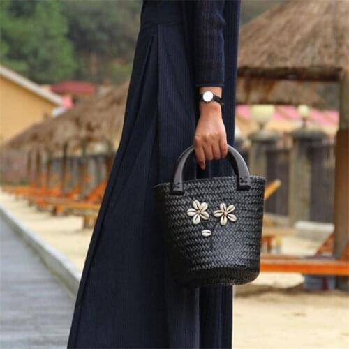 26x20CM Original Handmade Thailand Straw Bag Rattan Straw Bag Handbag Mini Retro Vacation Women Bucket a6999