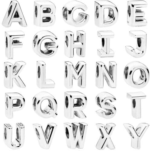 Pandora A-Z Smooth Alphabet 26 Letter Charm 925 Sterling Silver Beads Fit Bracelet & Bangle DIY Jewelry