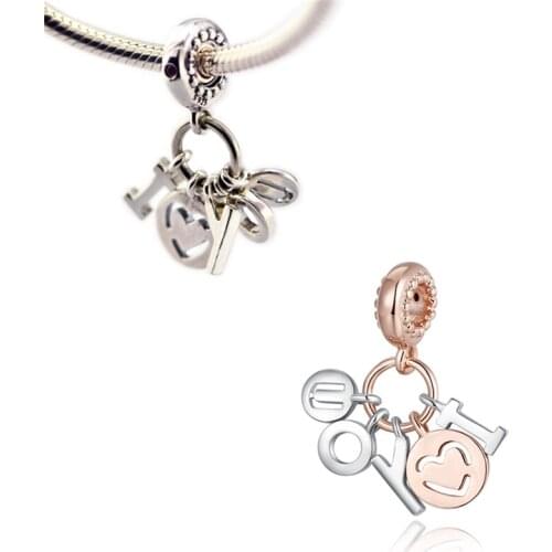 Fits Original 925 Sterling Silver Bracelets I Love You Dangle Charm Fashion Silver Beads For Jewelry Making Woman DIY Charms