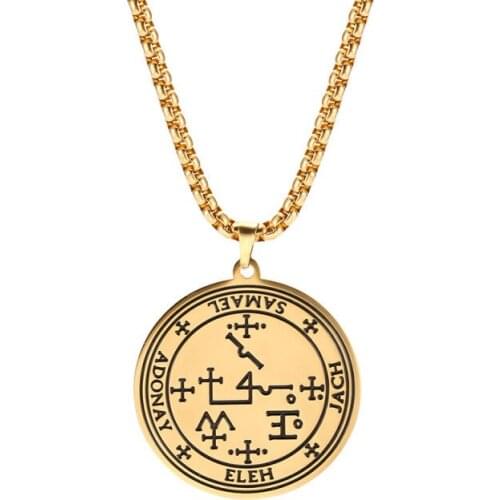 Stainless Steel Sigil of Samael Angel Pendant Angelic Religious Talisman Viking Amulet Men Women Fashion Necklace Jewelry