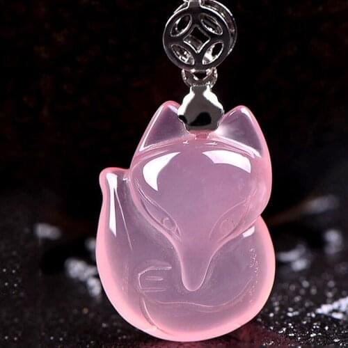 Pink Natural Crystal Pendant Hand Made Fox Crystal Pendant Necklace Lucky for Women Girl Friends Fashion Jewelry JoursNeige