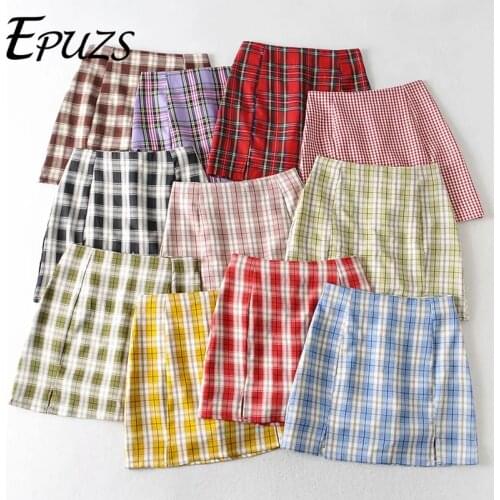 Sexy purple Plaid mini skirts womens peacil skirt Summer sweet high wiast skirts womens skirts 2020 Korean fashion faldas mujer