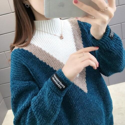 Chenille Thickened Sweater Womens Outer Wear 2020 New Fake Two-piece Base Sweater Womens Winter