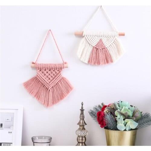 Nordic Handmade Woven Macrame Bohemian Semicircular Wall Hanging Tapestry with Tassels for Kids Room Nursery Bedroom