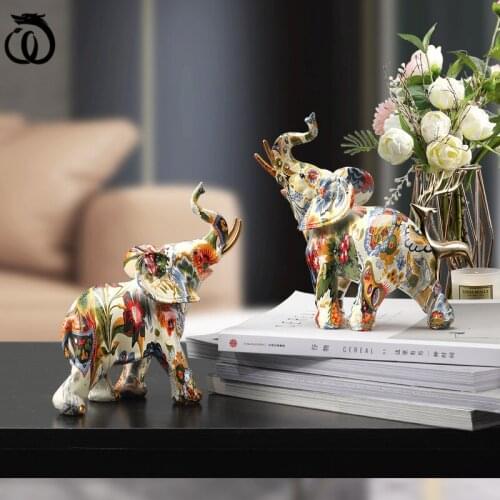 WU CHEN LONG Modern Creative Elephant Art Sculpture Abstract Painting Animal Statue Figurine Resin Crafts Home Decoration R5990