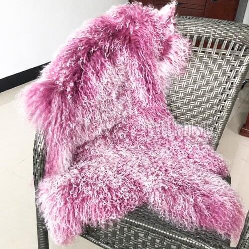 CX-D-60D Natural Sheep Shape Long Hair Mongolian Lamb Fur Throw Blankets Real Fur Carpet